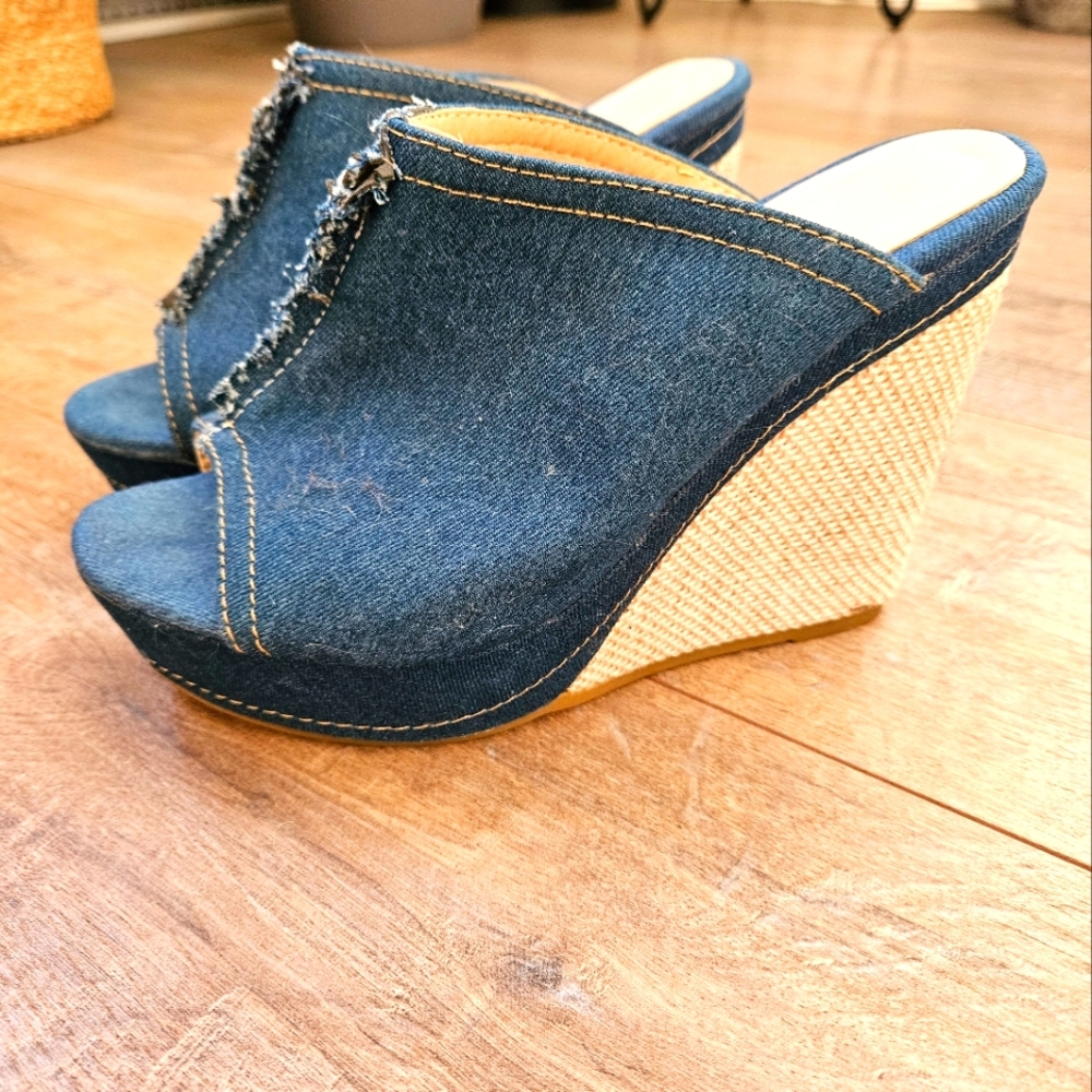 Denim Wedge Sandals